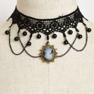 Vintage Inspired Cameo & Black Lace Choker